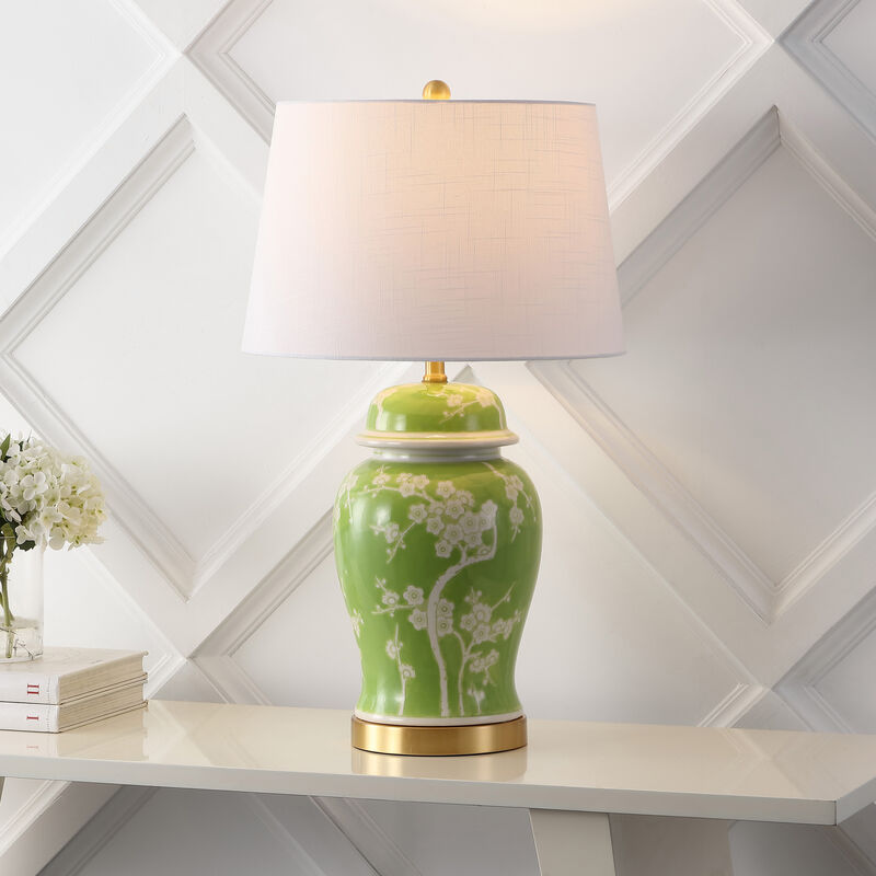 Gracie Traditional Cottage Ceramic Metal Ginger Jar LED Table Lamp
