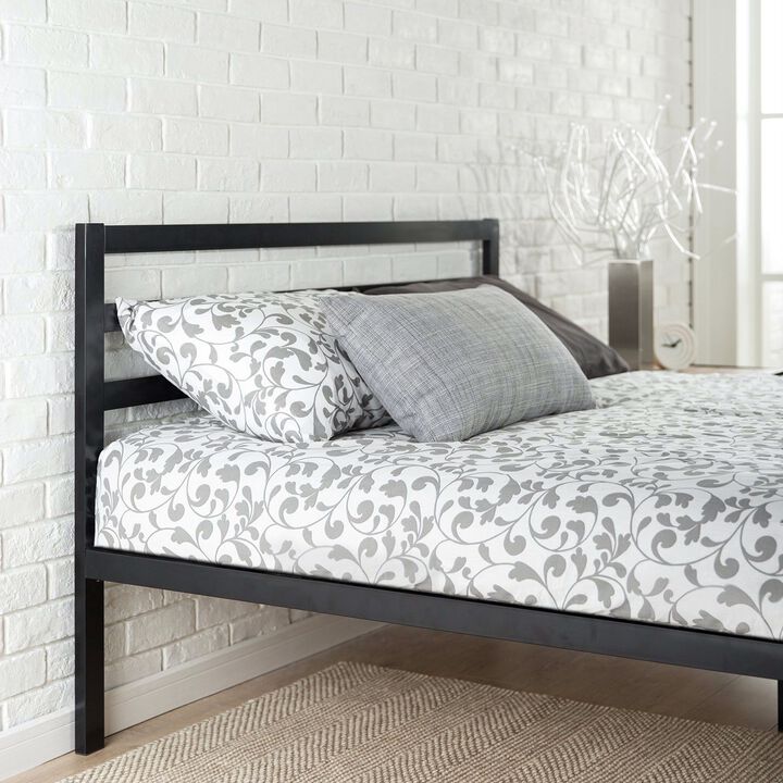 QuikFurn Twin Modern Metal Platform Bed Frame with Headboard and Wood Slats