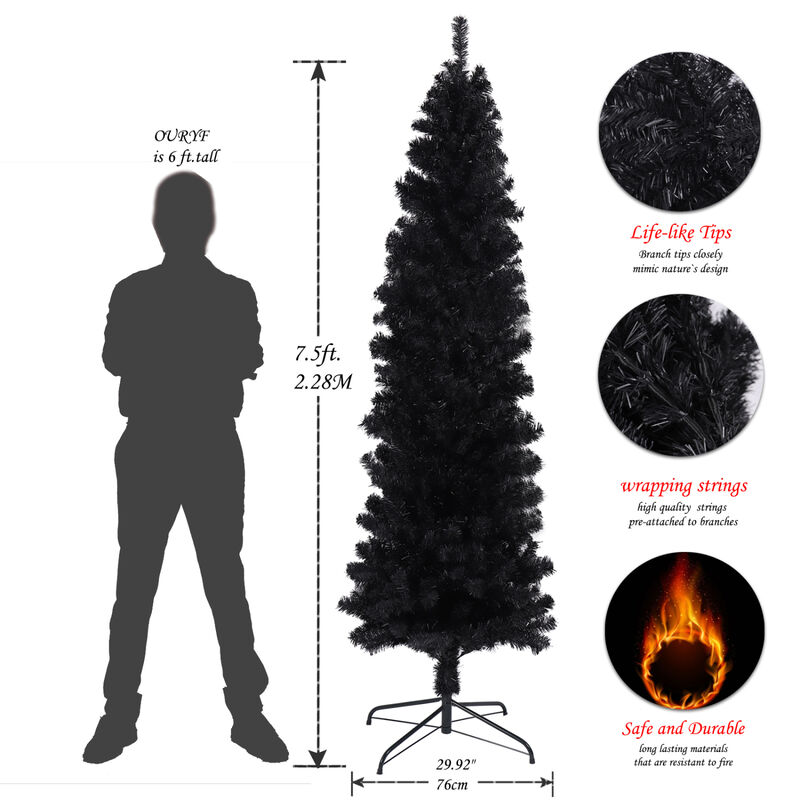 7.5FT Slim Artificial Christmas Tree Includes Foldable Metal Stand