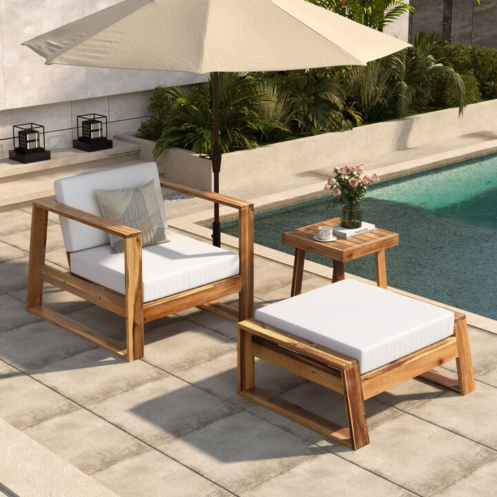 Merax Acacia Wood Outdoor Lounge Chair Seating Set
