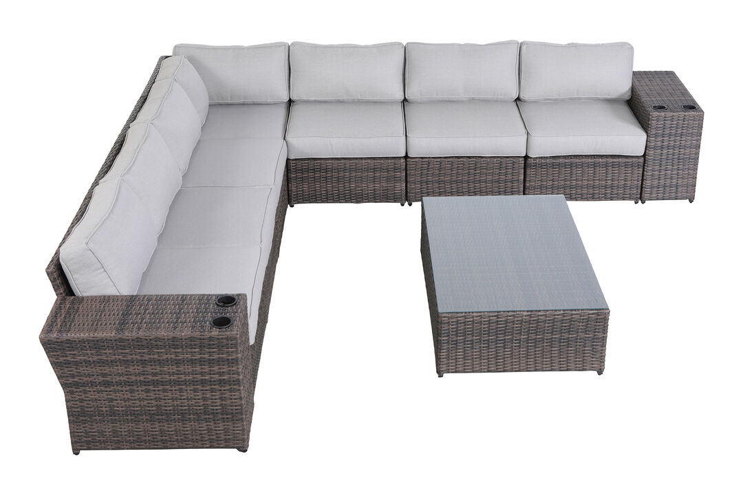 Living Source International 10-Piece Sectional Set w/ Cushion - Brown