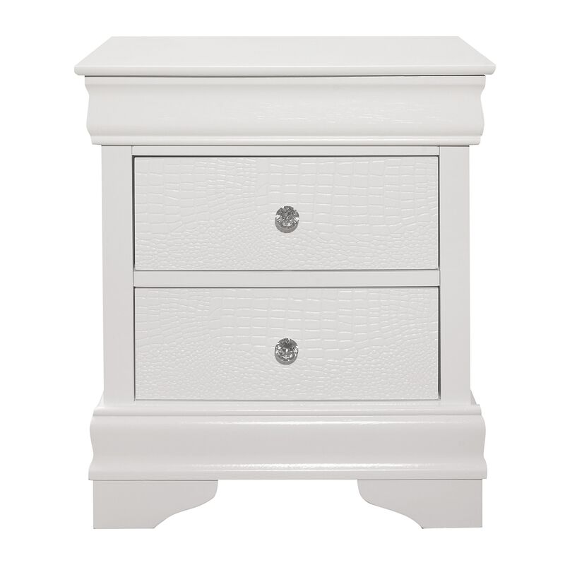 Teich 24 Inch Wood Nightstand, 2 Drawers, Textured Panels, Crisp White-Benzara
