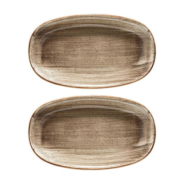 Terrain 6" x 3.5" x h:0.75" Oval Brown Porcelain Platter (Set of 2)