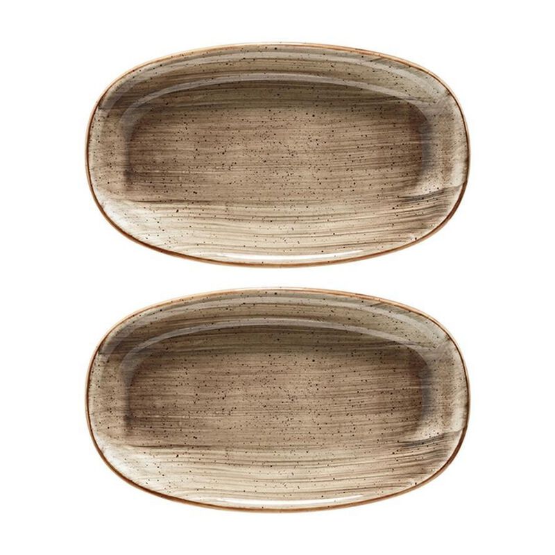 Terrain 9.5" x 5.5" x h:1.25" Oval Brown Porcelain Platter (Set of 2)