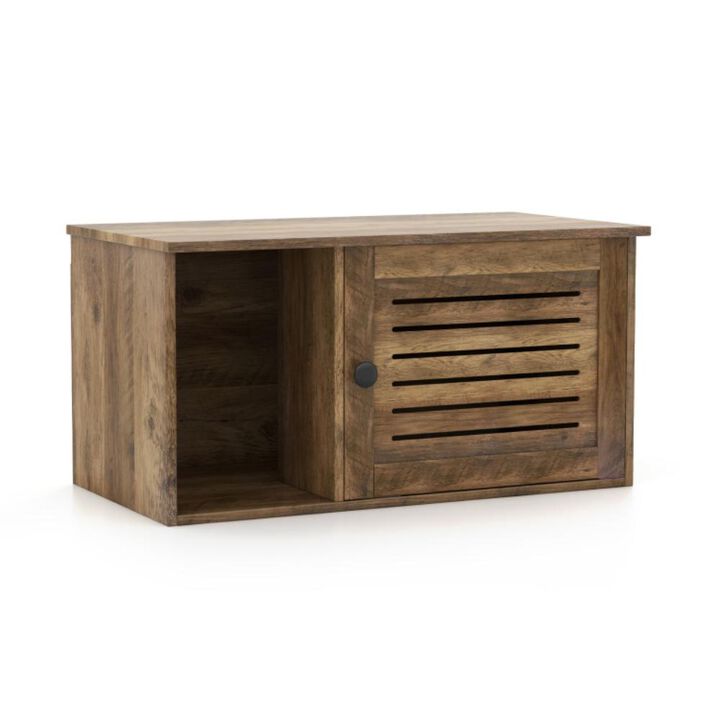 Hivvago Cat Litter Box Enclosure with Louvered Door and Open Compartment