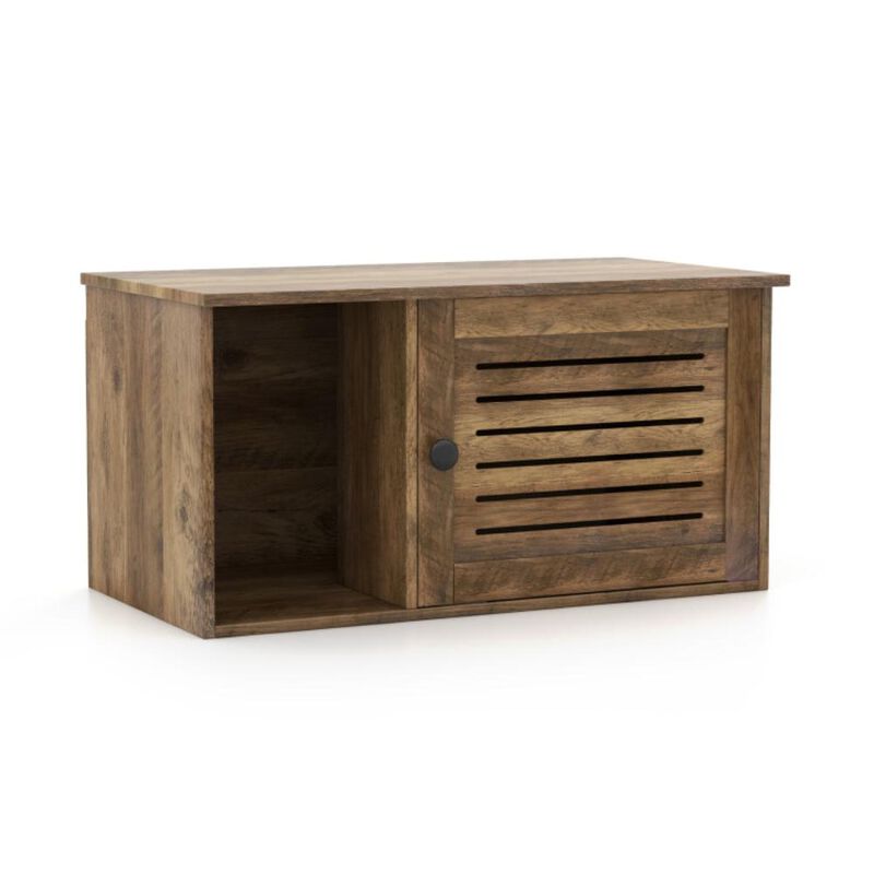 Hivvago Cat Litter Box Enclosure with Louvered Door and Open Compartment