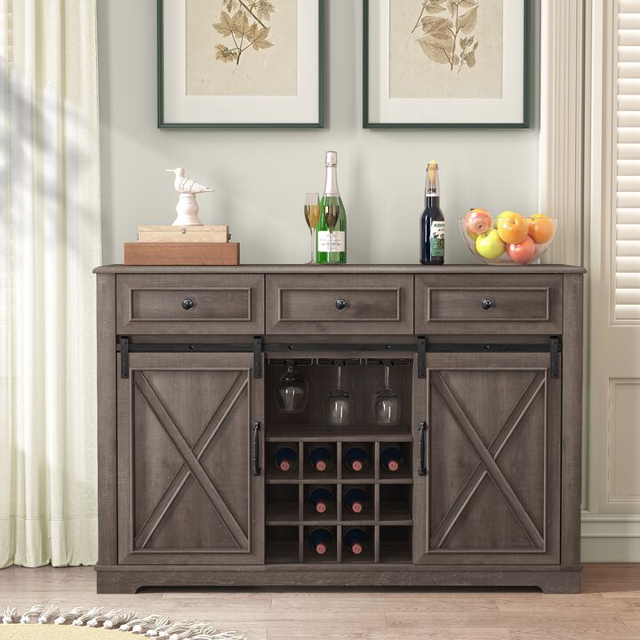 FESTIVO 54" Farmhouse Buffet Sideboard with Wine Rack & Glass Storage in Brown