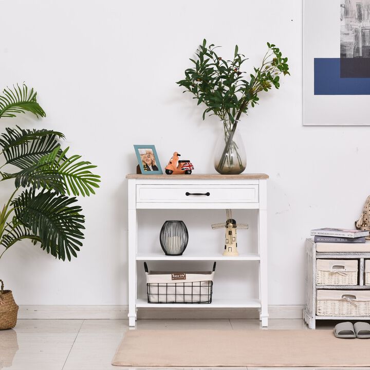 White Retro Entryway: Multifunctional Console Table with Storage