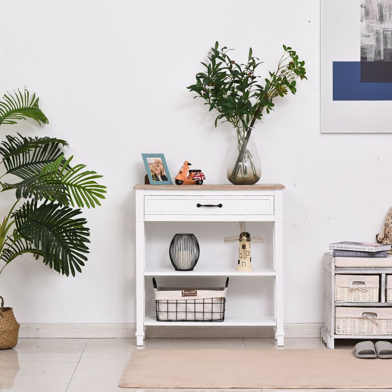 White Retro Entryway: Multifunctional Console Table with Storage