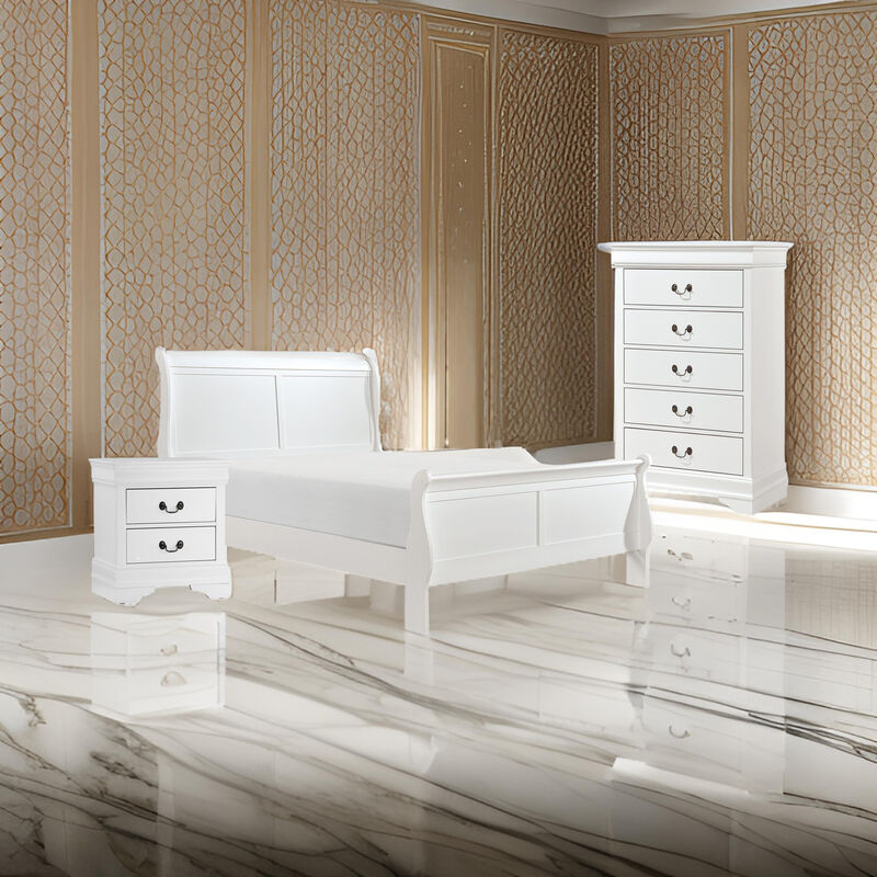 Fy Three Piece Full Size Bedroom Set, Modern Brass Metal Handles, Classic White - Benzara