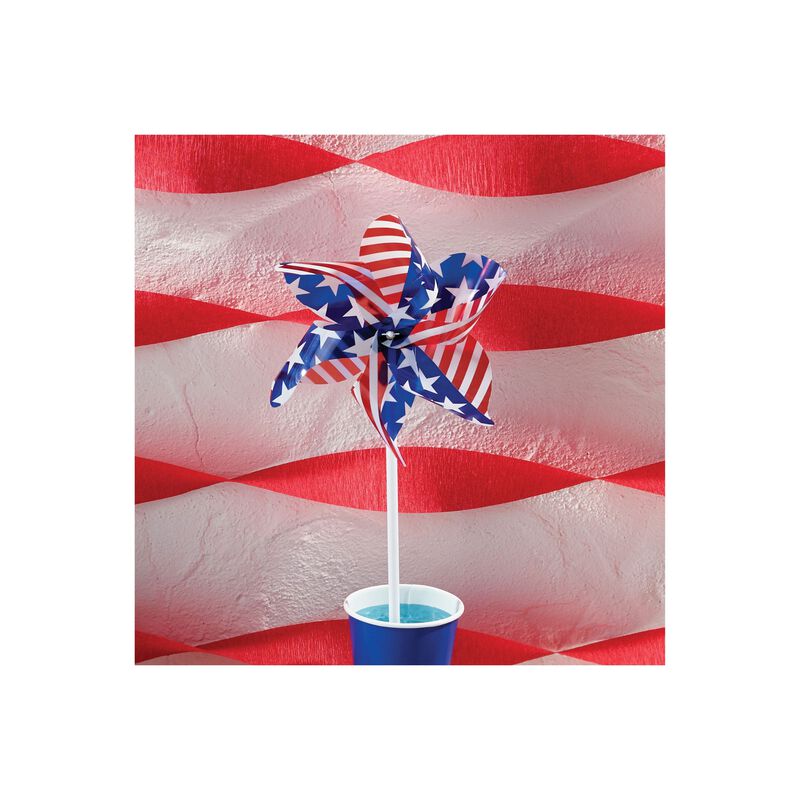 Club pack of 12 Patriotic Red and White Stars Stripes Party Favor Pinwheels 13"