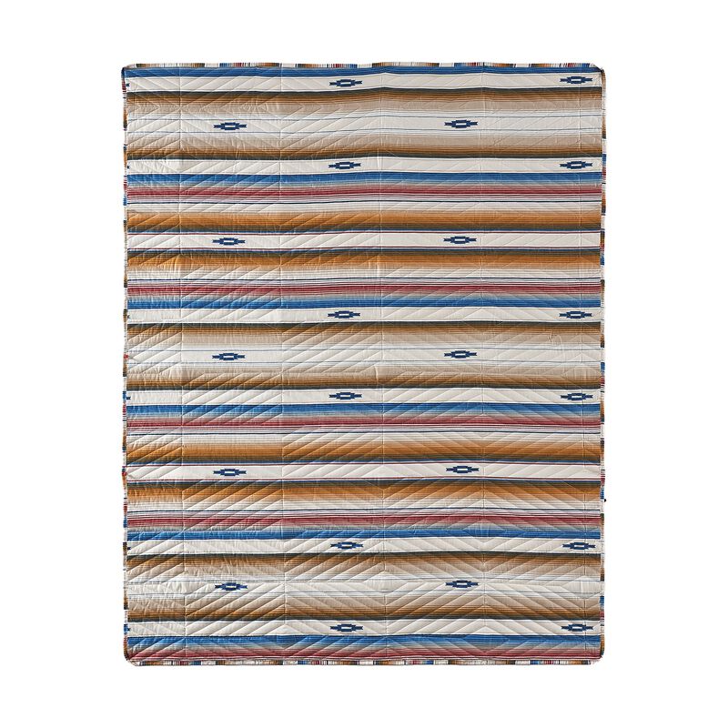 Rey 50 x 60 Quilted Throw Blanket, Ivory Multicolor Stripes Chevron Print