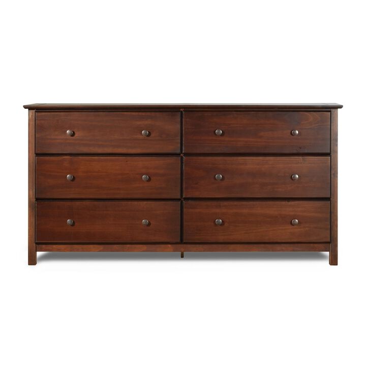 Farmhouse Solid Pine Wood 6-Drawer Dresser – Rustic Bedroom Storage Cabinet