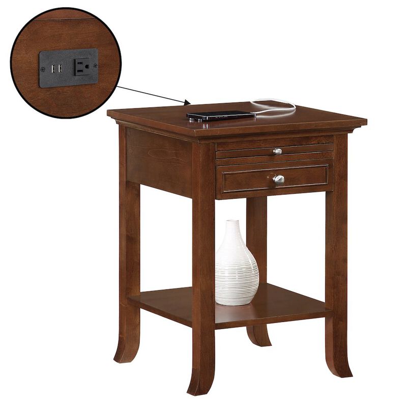Convenience Concepts 1 Drawer End Table with Charging Station and Pull-Out Shelf