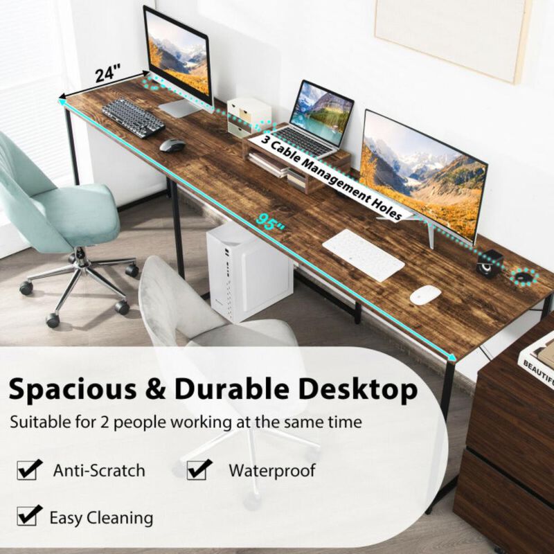 Hivvago 95 Inch 2-Person L-Shaped Long Reversible Computer Desk with Monitor Stand