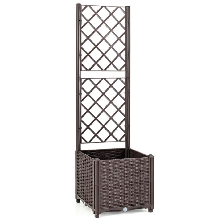 Hivvago Raised Garden Bed with Trellis Planter Box for Climbing Plants -Brown