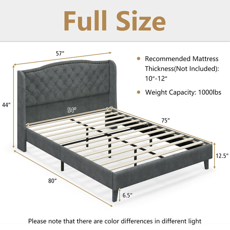 Upholstered Platform Bed Frame with Button Tufted Headboard