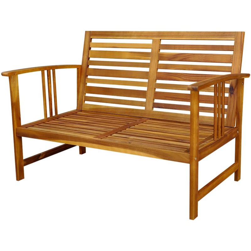Roma 4pc Modular Outdoor Sofa and Table Set, Brown Acacia Wood, White - Benzara