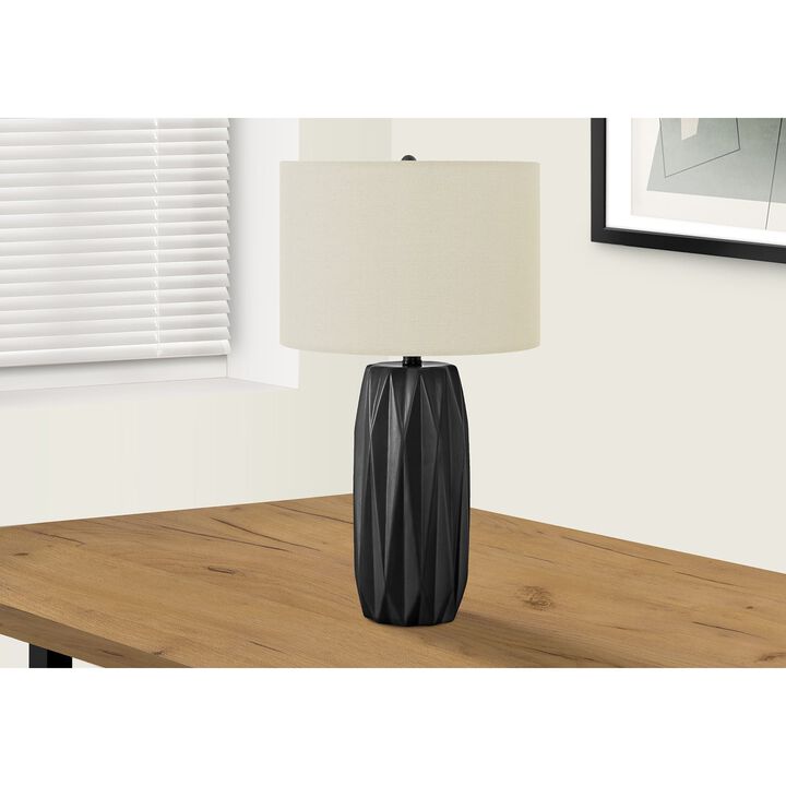 Monarch Specialties I 9620 - Lighting, 25"H, Table Lamp, Black Ceramic, Ivory / Cream Shade, Contemporary