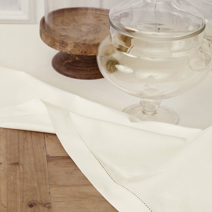 Solino Home Cotton Linen Hemstitch Tablecloth for Thanksgiving, Christmas