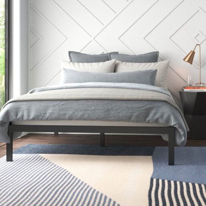 Hivvago Full Black Metal Platform Bed Frame with Wood Slats - 700 lbs Weight Capacity