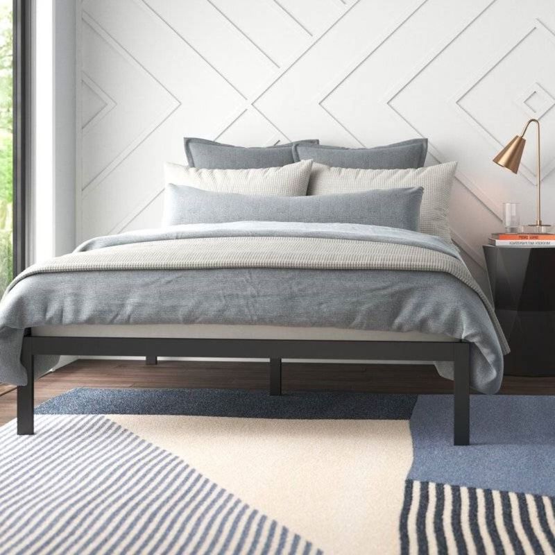 Hivvago Queen Black Metal Platform Bed Frame with Wood Slats - 700 lbs Weight Capacity