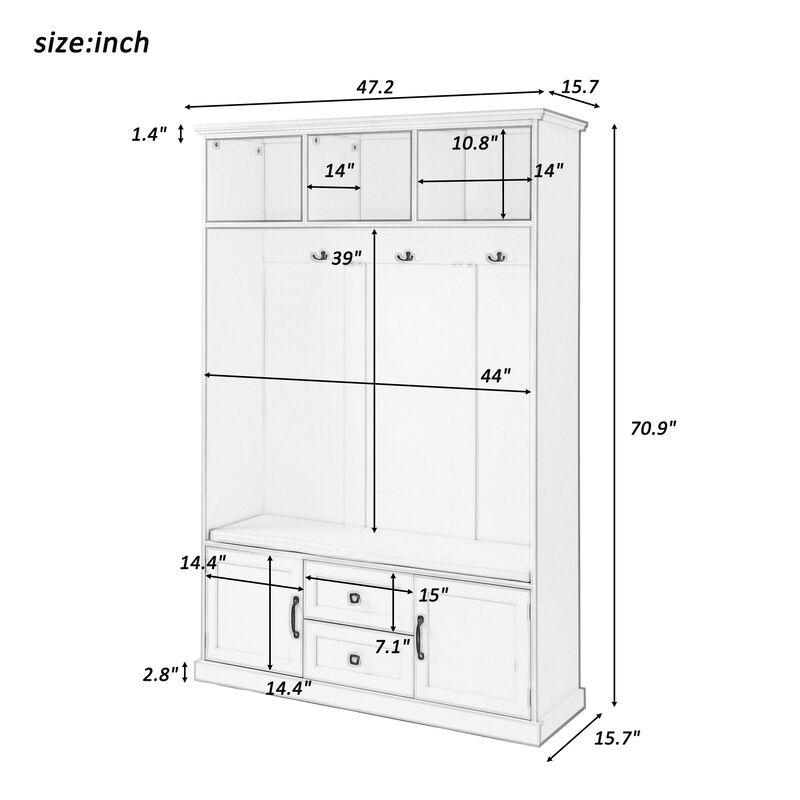 Merax Traditional Coat Rack Hall Tree with 3 Hooks and Storage Bench