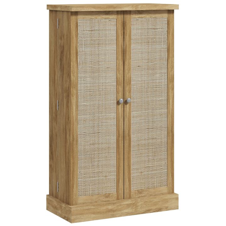 41" Natural Rattan Kitchen Pantry: 12 Door Shelves, 5-Tier, Adjustable