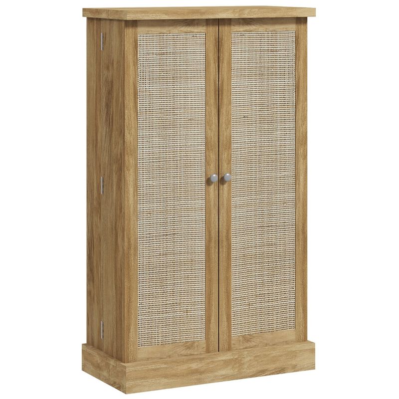 41" Natural Rattan Kitchen Pantry: 12 Door Shelves, 5-Tier, Adjustable