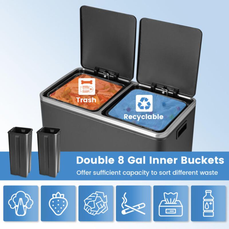 Hivvago 16 Gallon Dual Step Trash Can Recycling Double Bucket Pedal