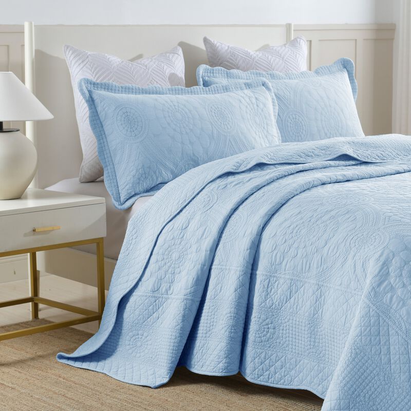 MarCielo 3 PCS 100% Cotton Oversized Bedspread Quilt Set Embroidery TF