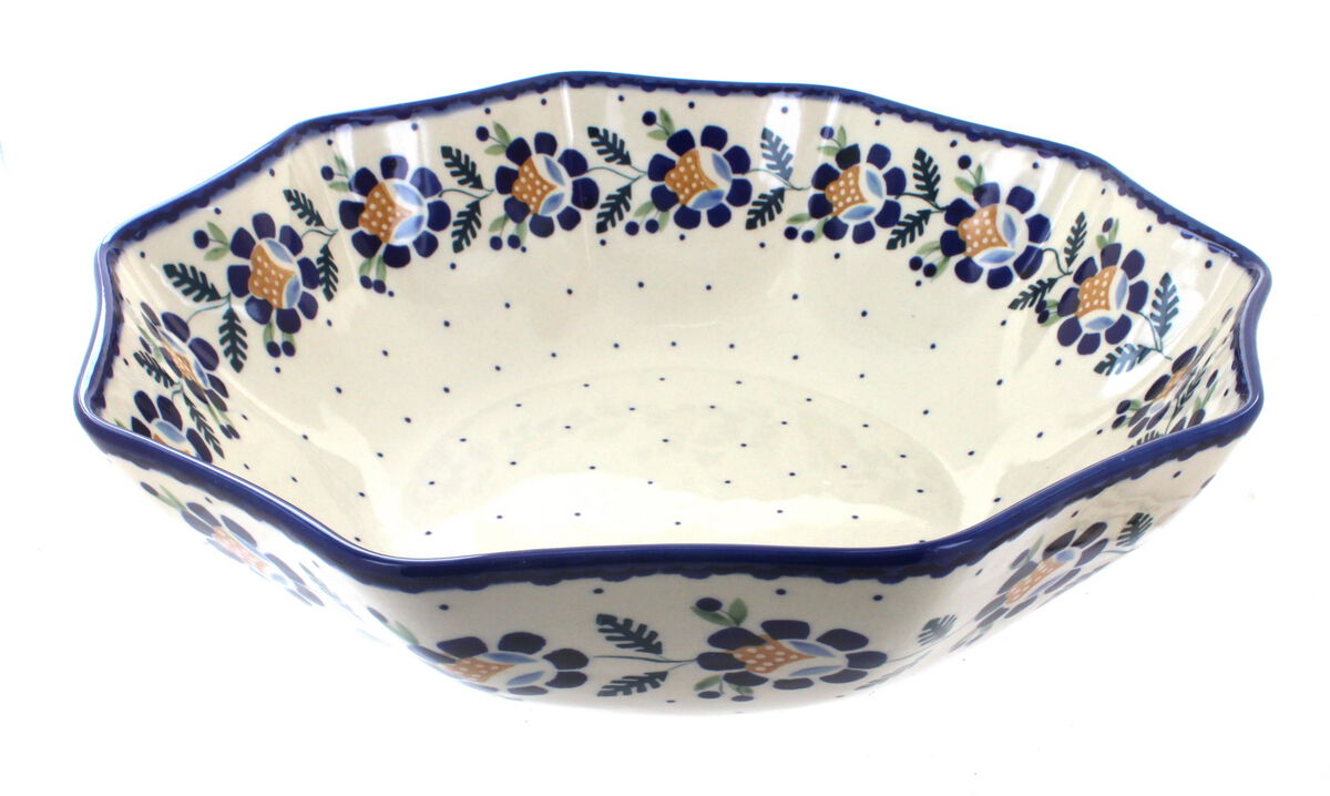 Blue Rose Polish Pottery Jungle Bouquet Large Decagonal Serving Bowl