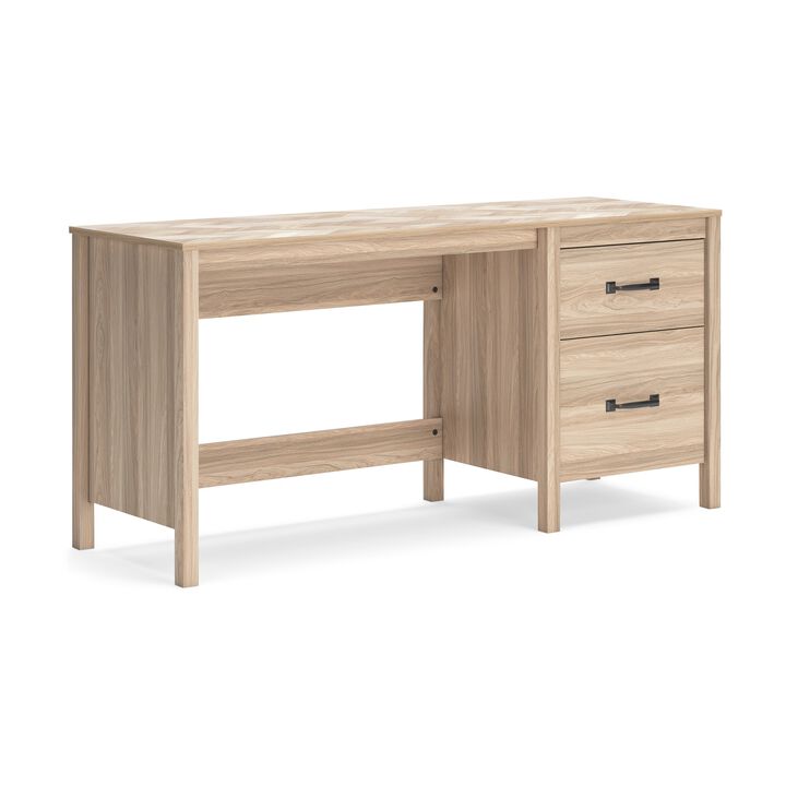 Bette Home Office Desk, 60 Inch Rectangular Brown Top w Side Cabinet - Benzara