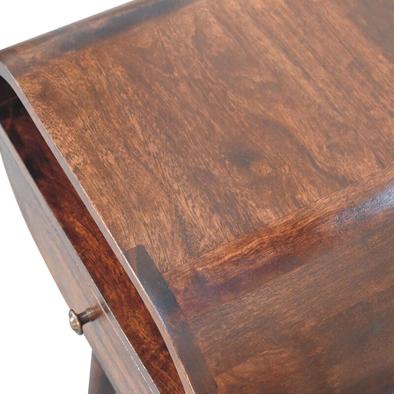 Light Walnut Circular Solid Wood 1 Drawer  Open Slot NightStand