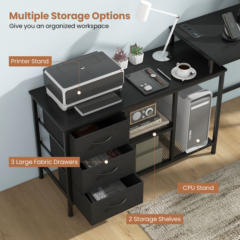 L-shaped Computer Desk with Power Outlet for Working Studying Gaming
