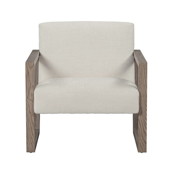 Cvi 31 Inch Armchair, Cushioned Seat, Taupe Framed Legs, Beige Upholstery - Benzara