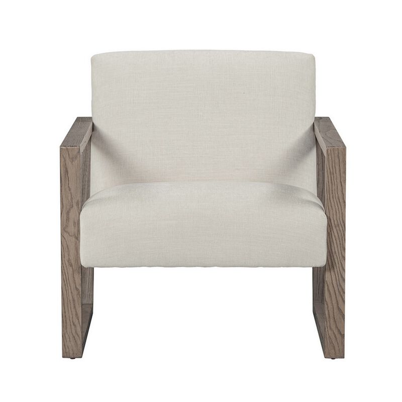 Cvi 31 Inch Armchair, Cushioned Seat, Taupe Framed Legs, Beige Upholstery - Benzara