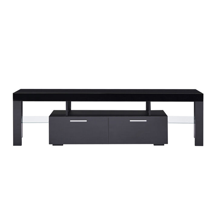 Modern TV Stand With LED Lights, High Glossy Front TV Cabinet