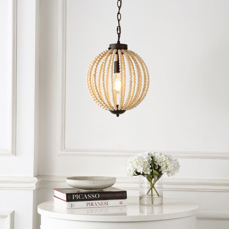 Abril 1-Light Rustic Bohemian Iron/Wood Bead LED Pendant