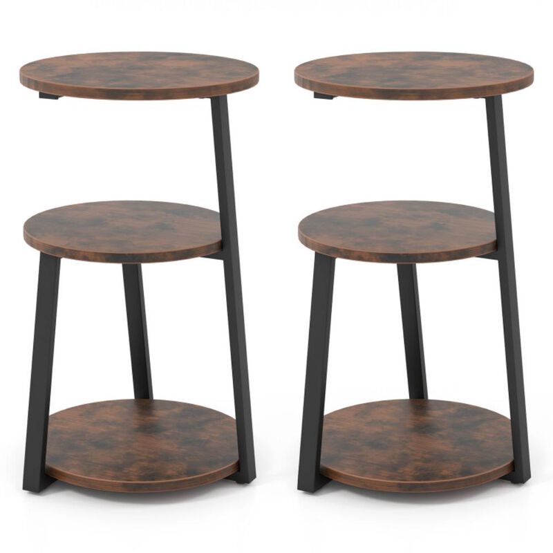 Hivvago 3-Tier Accent Round Side Table with Metal Frame-2 pieces