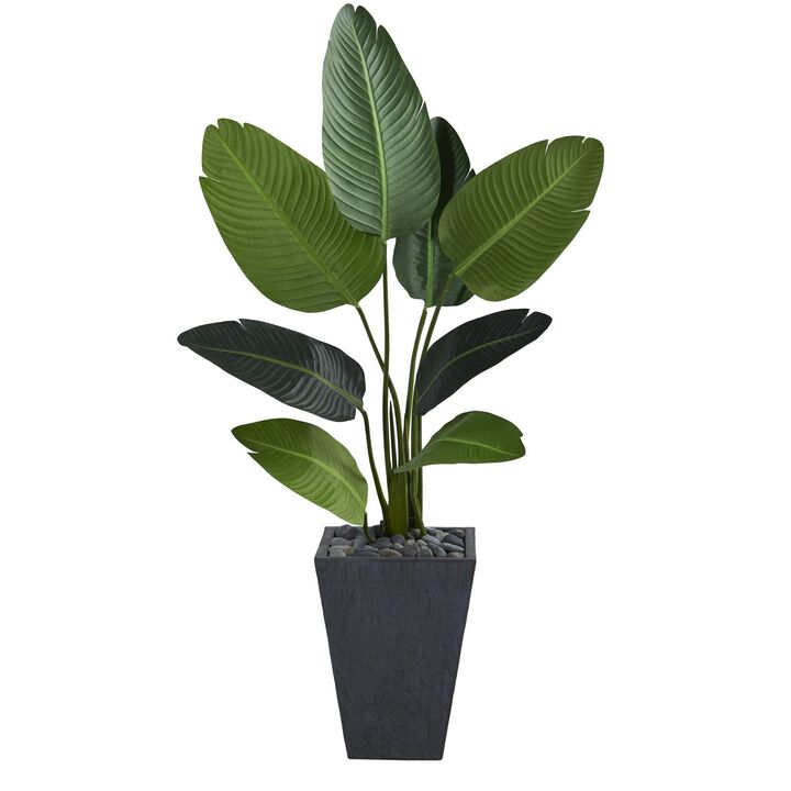 Nearly Natural 52-in Travelers Palm Artificial Tree in Slate Planter