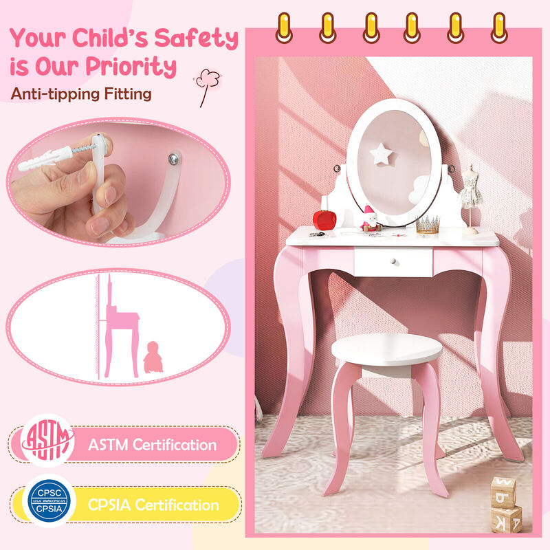 Pretend Kids Vanity Set with 360� Rotatable Mirror and Play Accessories