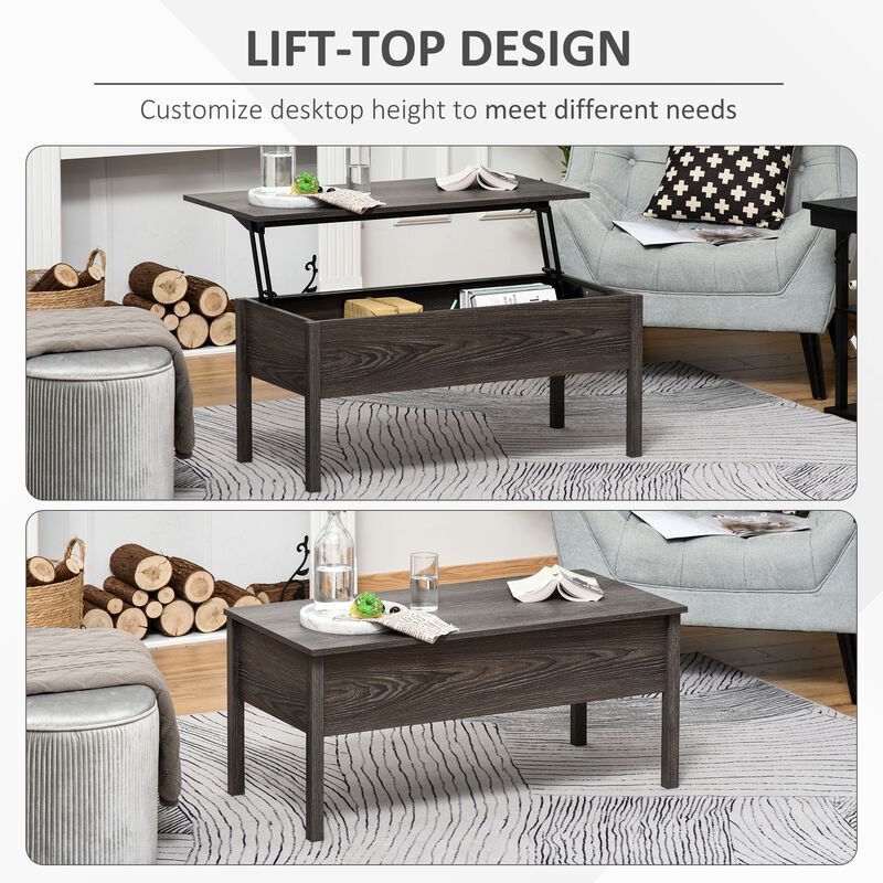 Chic Storage Surface: Light Grey Woodgrain Lift Top Coffee Table