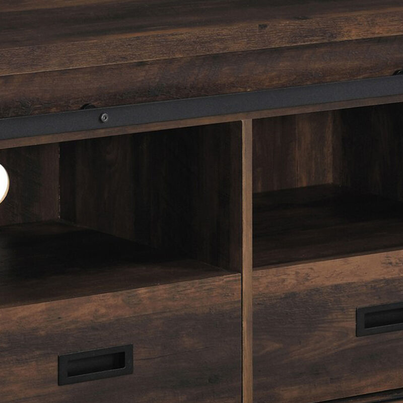 Sem 79 Inch TV Media Entertainment Console, 2 Drawers, Dark Brown Finish-Benzara