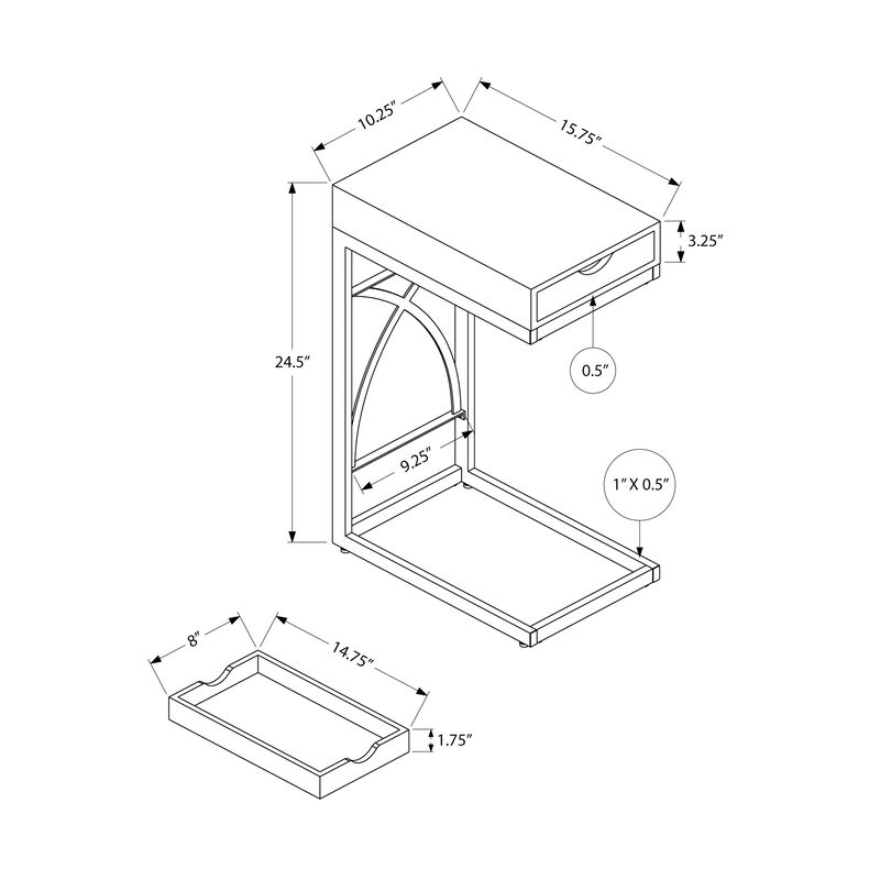Monarch Specialties I 3170 Accent Table, C-shaped, End, Side, Snack, Storage Drawer, Living Room, Bedroom, Metal, Laminate, Glossy White, Chrome, Contemporary, Modern