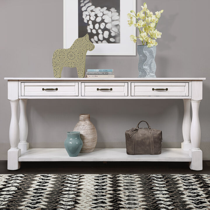 Long Console Table Elegant Entryway Table with 3 Drawers and Bottom Shelf for Stylish Storage