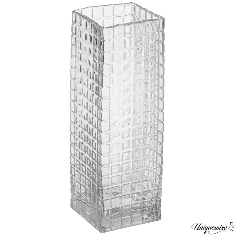 12-Inch Square Frosted Clear Glass Vase