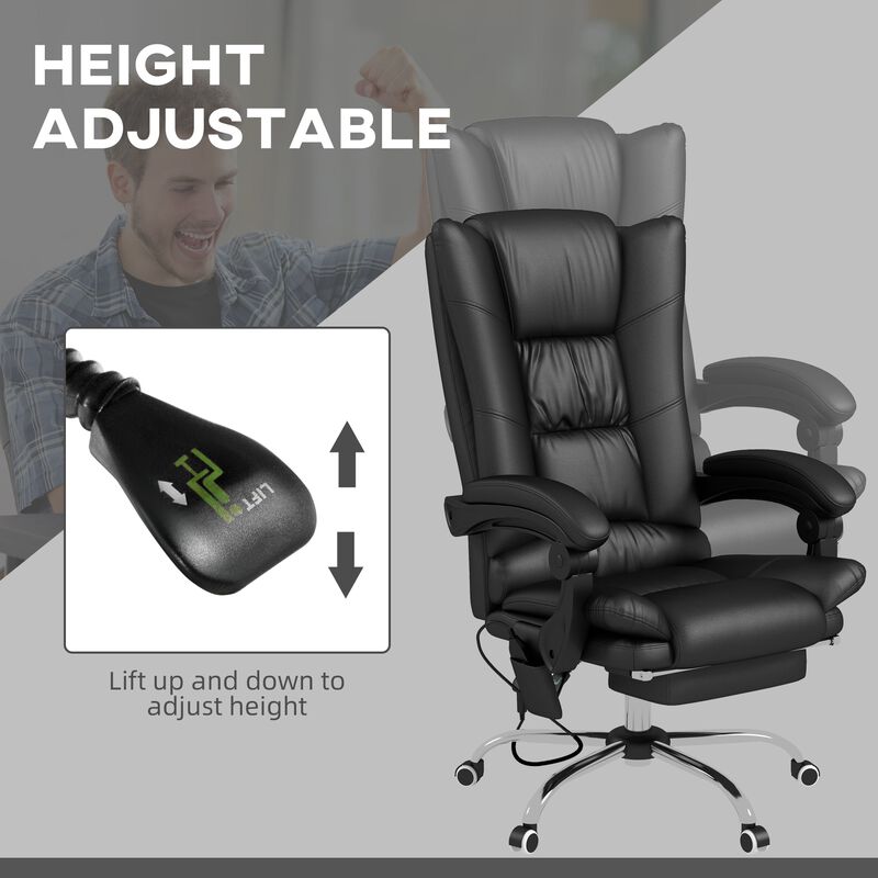 Black PU Leather Massage Chair: 4 Vibration Points, Reclining, Footrest