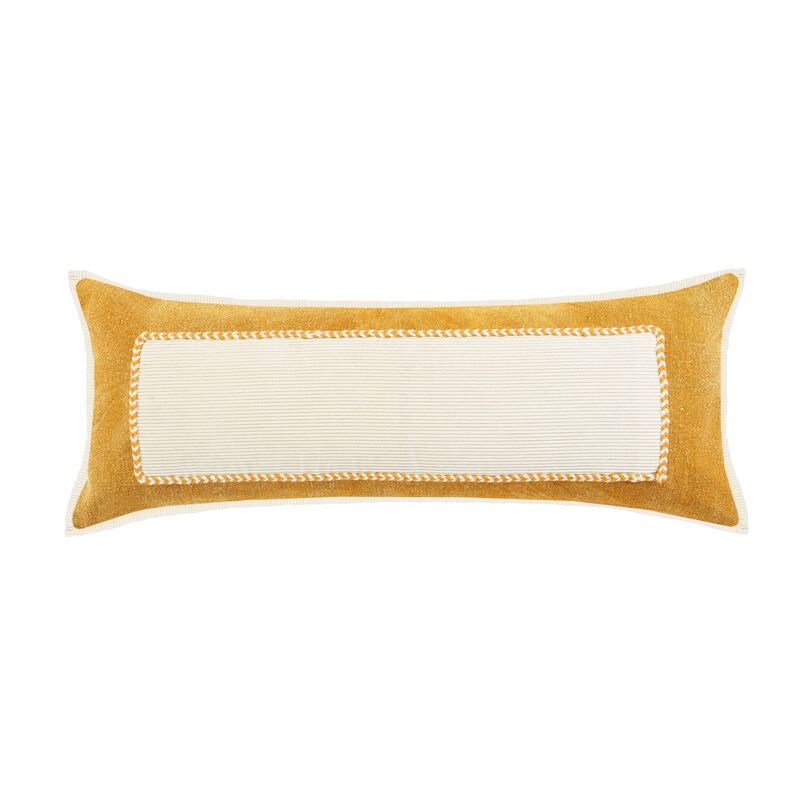 36" Yellow and Cream Framed Lumbar Rectangular Throw Pillow