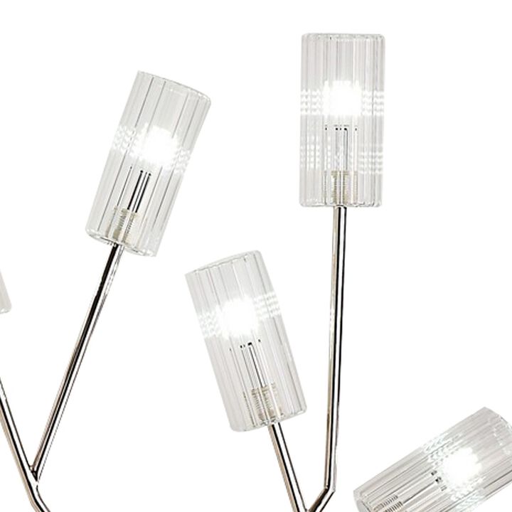67 Inch Floor Lamp, Modern Globe Glass Shade, Round Metal Base, Nickel-Benzara